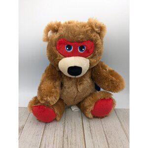 Vintage Progressive Thayer Superhero Bear Red Mask Blue Cape Stuffed Animal 11"